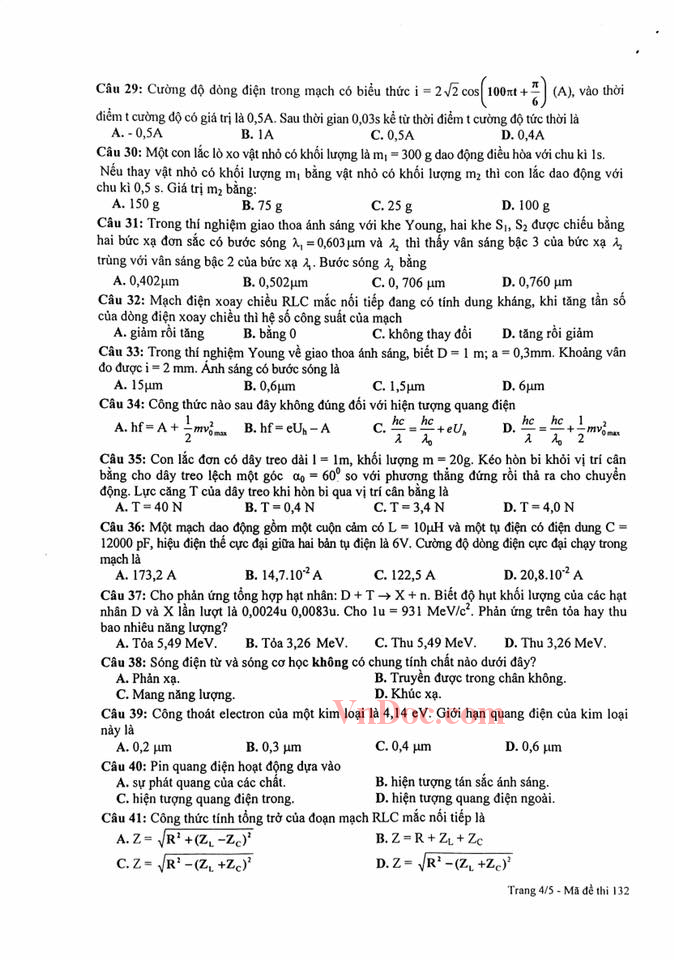 Đề thi thử THPT Quốc gia môn Vật lý năm 2016 tỉnh Hà Nam