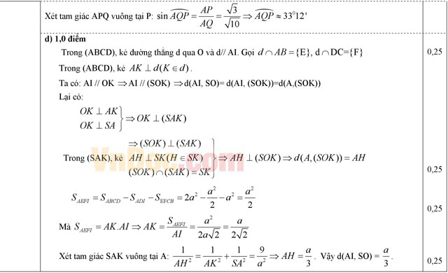 Đáp án đề thi học kì 2 môn Toán lớp 11