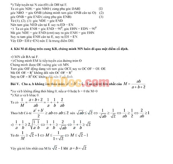 Đáp án đề thi vào lớp 10 môn Toán Đáp án đề thi vào lớp 10 môn Toán