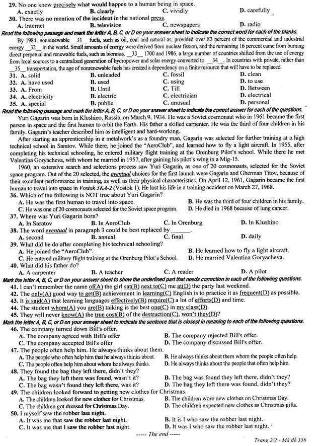 Đề thi học kì 2 môn Tiếng Anh lớp 11 