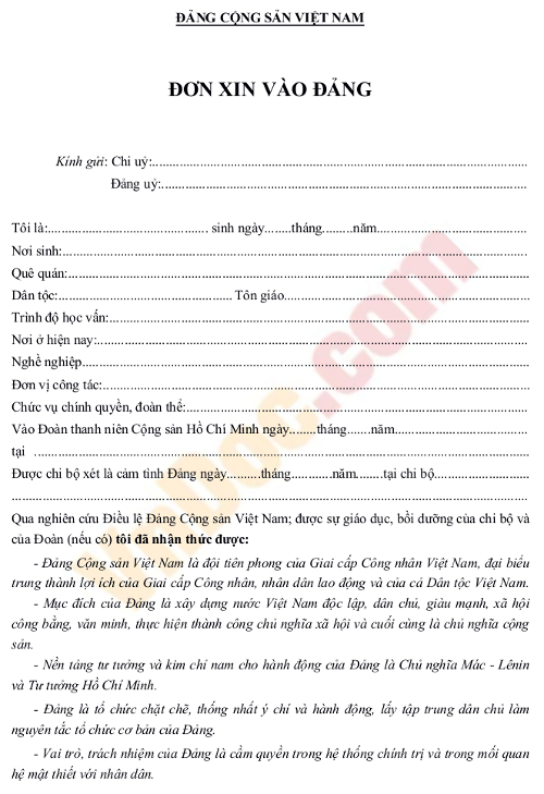 Đơn xin vào Đảng Đơn xin vào Đảng
