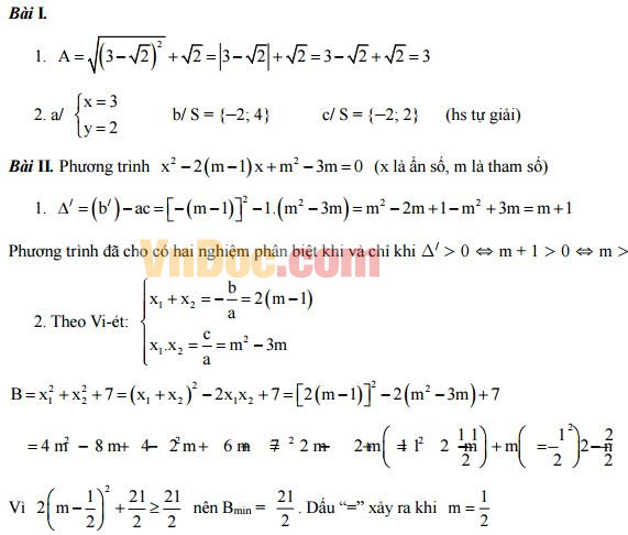 Đáp án đề thi vào lớp 10 môn Toán Đáp án đề thi vào lớp 10 môn Toán