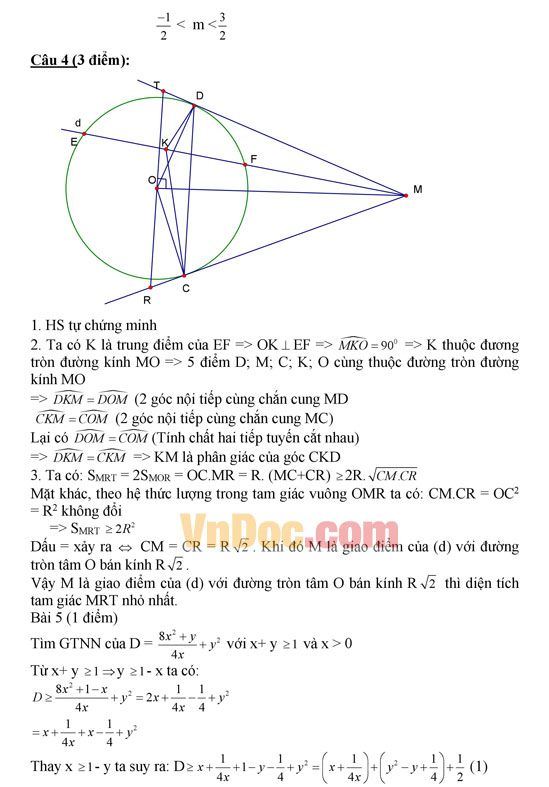 Đáp án đề thi thử vào lớp 10 môn Toán
