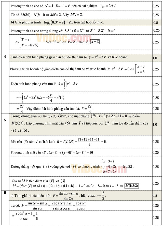 Đáp án đề thi thử THPT Quốc gia môn Toán năm 2016 trường THPT Hậu Lộc 2, Thanh Hóa (Lần 3)