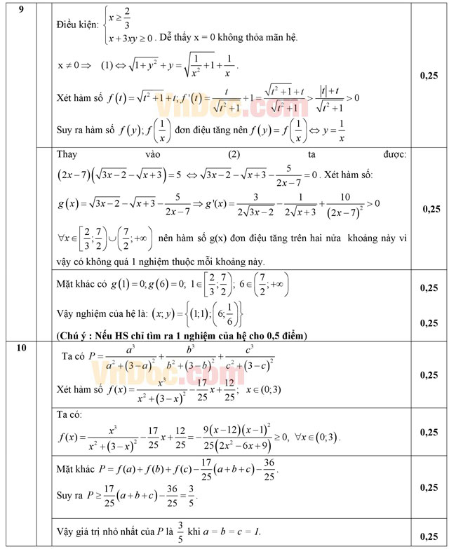 Đáp án đề thi thử THPT Quốc gia môn Toán năm 2016 trường THPT Định Quán, Đồng Nai (Lần 1)