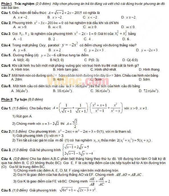 Đề thi thử vào lớp 10 môn Toán