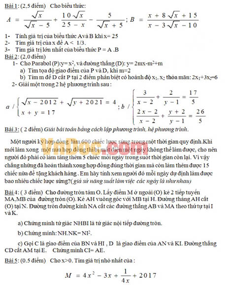 Đề thi thử vào lớp 10 môn Toán
