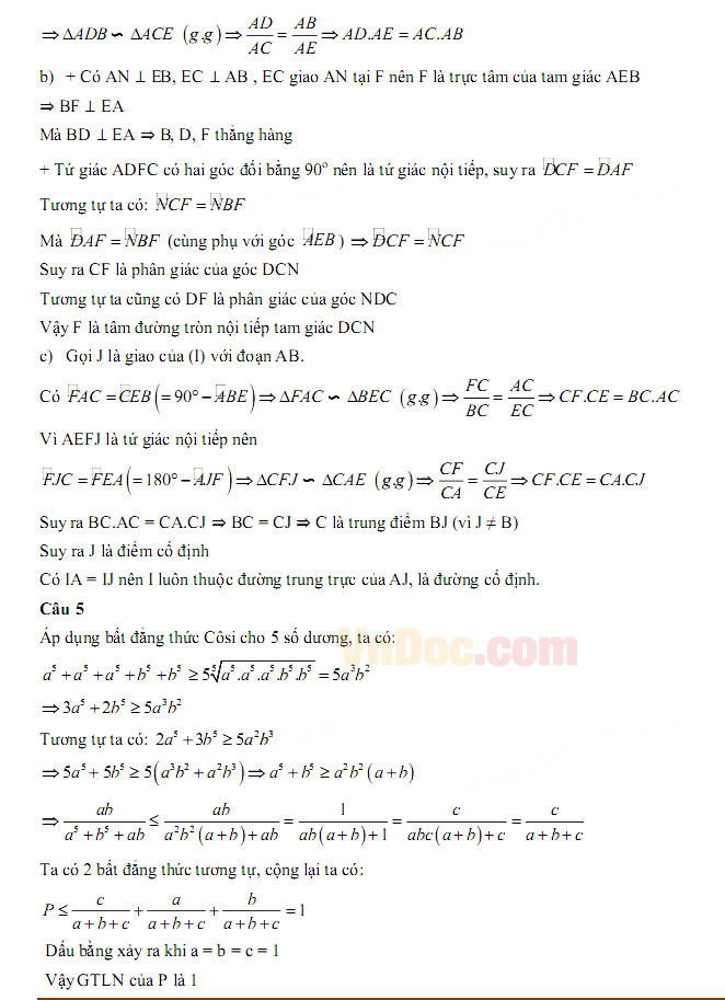 Đáp án đề thi vào lớp 10 môn Toán