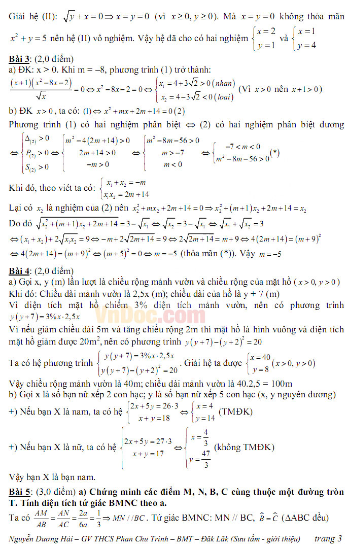 Đáp án đề thi vào lớp 10 môn Toán Đáp án đề thi vào lớp 10 môn Toán