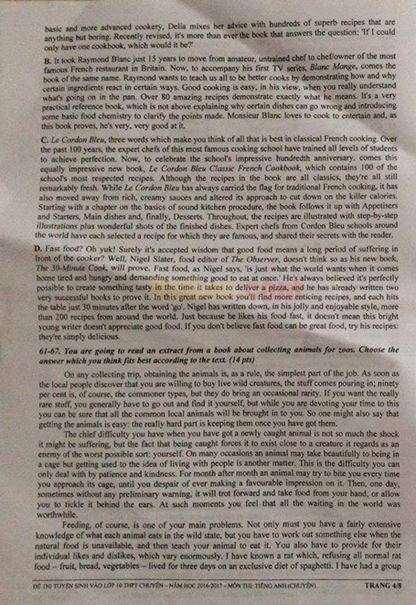 Đề thi vào lớp 10 môn tiếng Anh có đáp án Đề thi vào lớp 10 môn tiếng Anh 2016-2017
