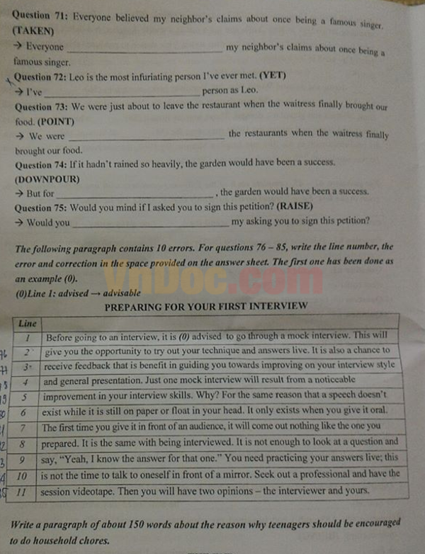 Đề luyện thi vào lớp 10 môn Anh Đề thi vào lớp 10 môn tiếng Anh trường THPT Chuyên Sư Phạm