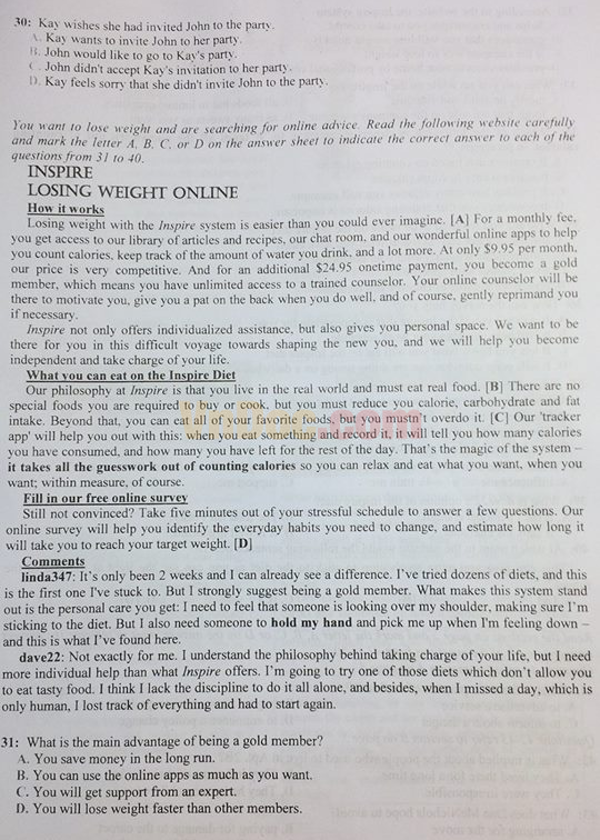 Đáp án đề thi vào lớp 10 môn Tiếng Anh năm 2016 Đề thi vào lớp 10 môn Tiếng Anh năm 2016