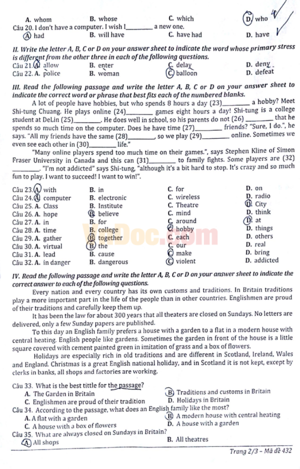 Đề thi vào lớp 10 môn Tiếng Anh