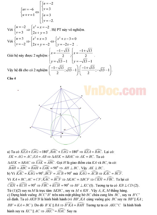 Đáp án đề thi vào lớp 10 môn Toán