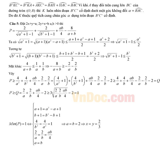 Đáp án đề thi vào lớp 10 môn Toán