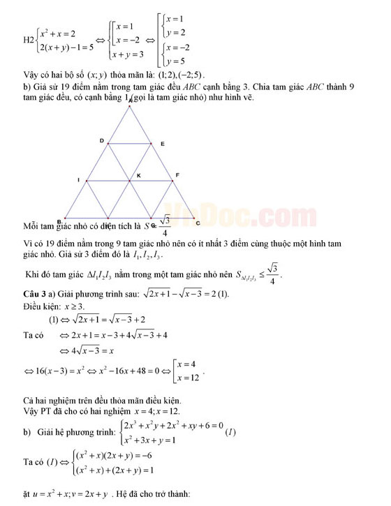 Đáp án đề thi vào lớp 10 môn Toán