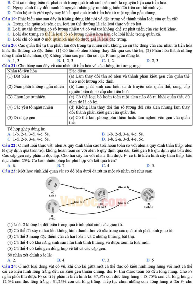 Đề thi thử THPT Quốc gia môn Sinh học năm 2016 trường THPT Chuyên Đại học Khoa học Huế