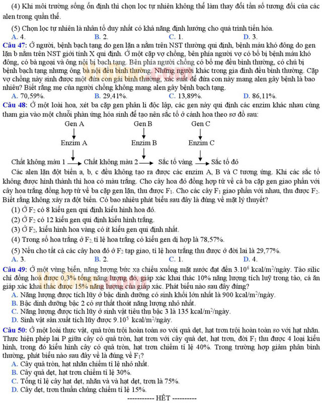 Đề thi thử THPT Quốc gia môn Sinh học năm 2016 trường THPT Chuyên Đại học Khoa học Huế