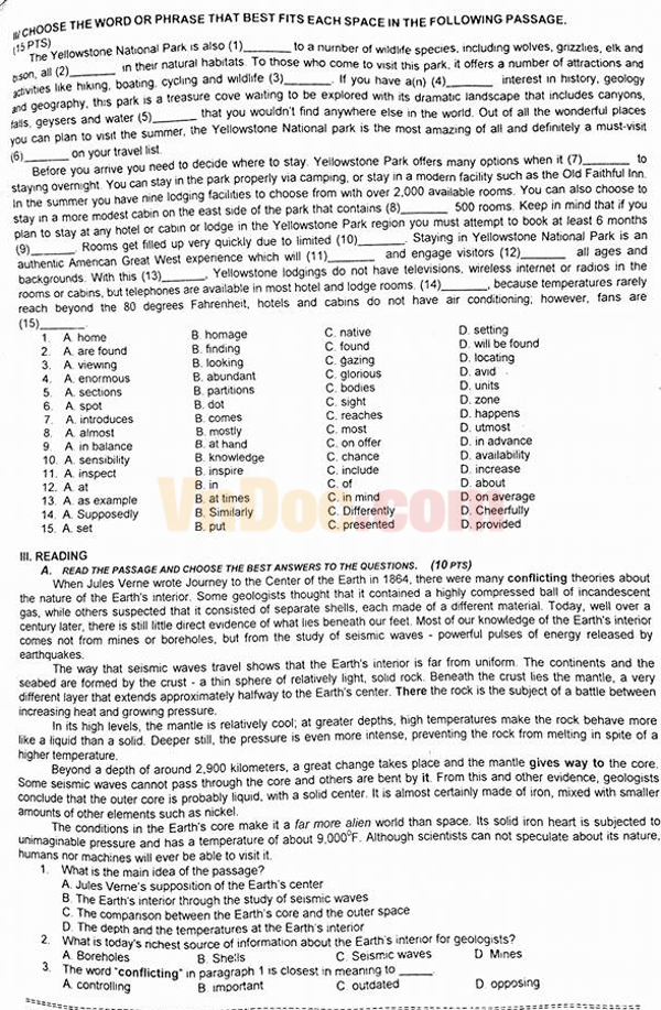 Đề thi vào lớp 10 môn Tiếng Anh năm 2016