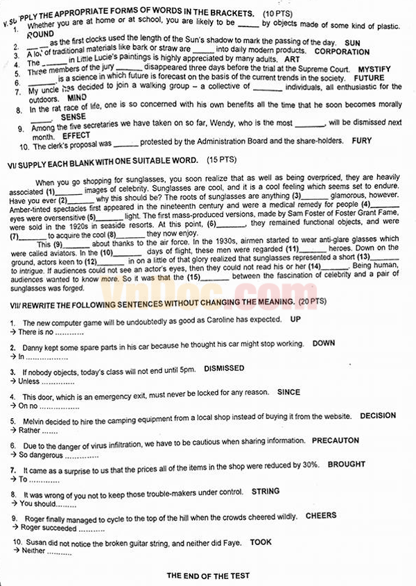 Đáp án đề thi tuyển sinh vào lớp 10 môn Tiếng Anh