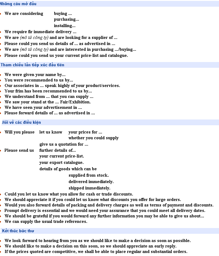 Mẫu Thư tín thương mại tiếng Anh