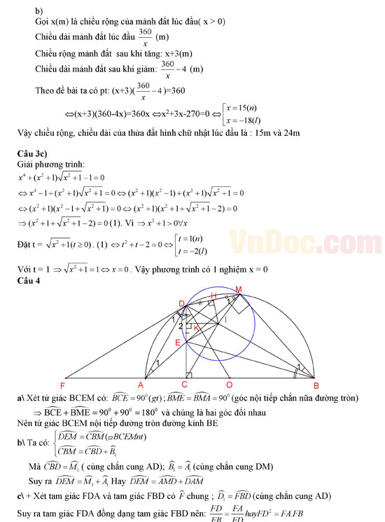 Đáp án đề thi vào lớp 10 môn Toán Đáp án đề thi vào lớp 10 môn Toán