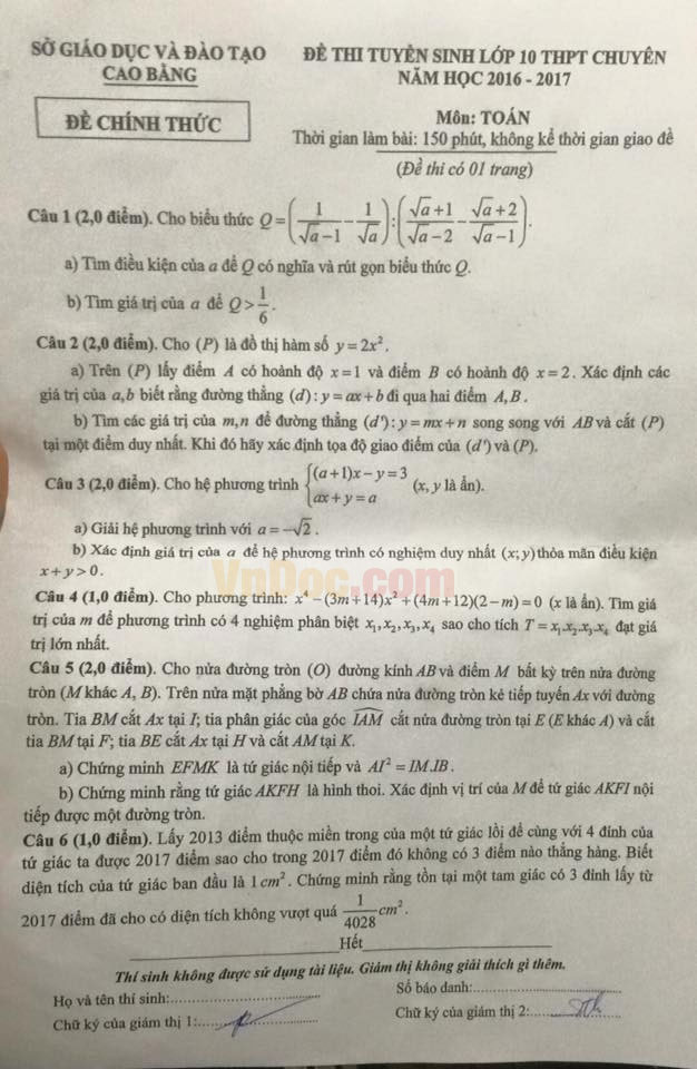 Đề thi vào lớp 10 môn Toán