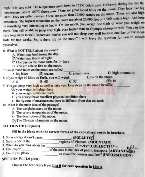 Đề thi tuyển sinh vào lớp 10 môn Tiếng Anh năm 2016 có đáp án Đề thi tuyển sinh vào lớp 10 môn Tiếng Anh năm 2016
