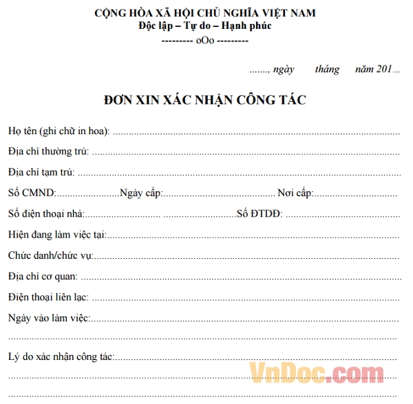 Đơn đề nghị chuyển công tác