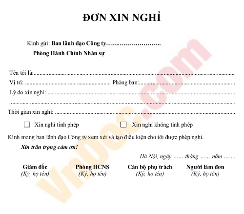 Đơn xin nghỉ phép Đơn xin nghỉ phép