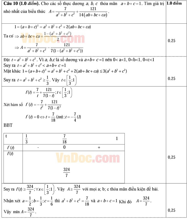 Đáp án đề thi thử THPT Quốc gia môn Toán năm 2016 trường THPT Trực Ninh, Nam Định (Lần 1)