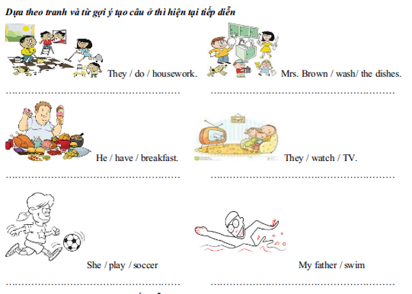Bài tập thì hiện tại tiếp diễn sách Let’s Learn 4