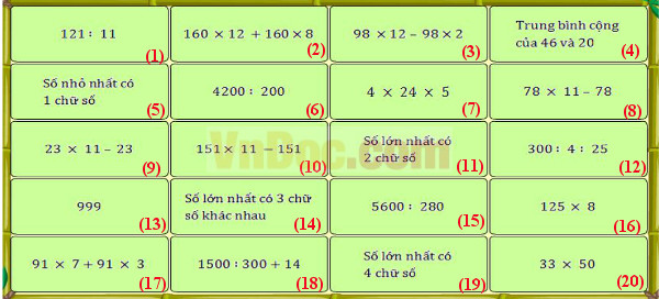 Đề thi violympic toán lớp 4 vòng 12