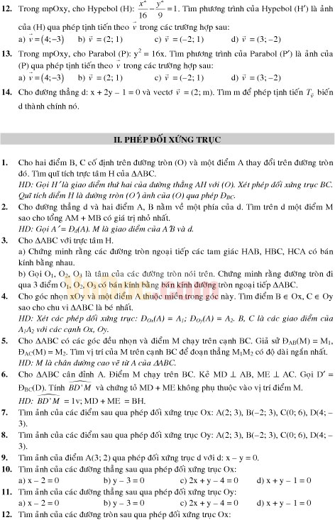 Lý thuyết và bài tập Hình học 11 chương 1: Phép dời hình và phép đồng dạng trong mặt phẳng Lý thuyết và bài tập Hình học 11 chương 1: Phép dời hình và phép đồng dạng trong mặt phẳng