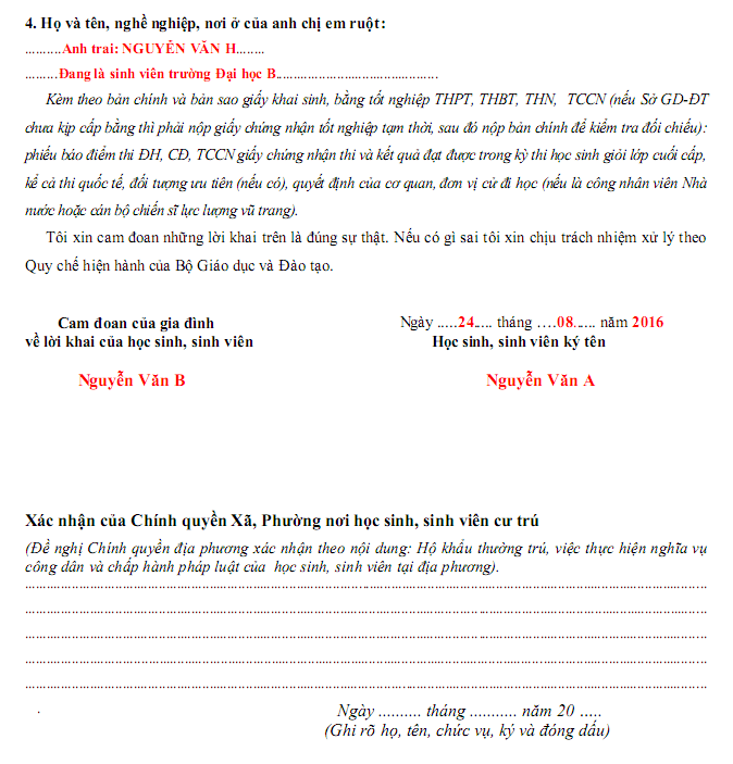 Hướng dẫn điền sơ yếu lý lịch hoc sinh, sinh viên