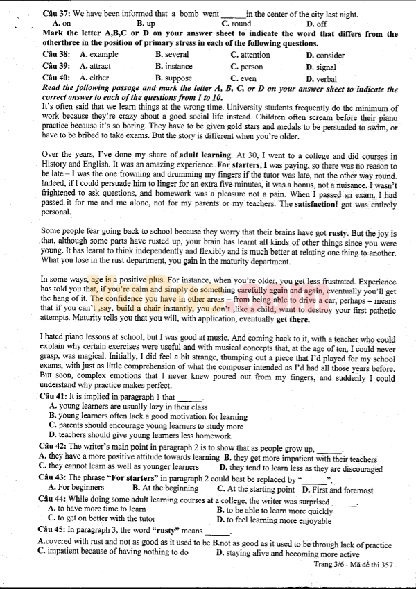 Đề Khảo sát đầu năm lớp 12 Đề thi khảo sát chất lượng đầu năm môn Tiếng Anh lớp 12