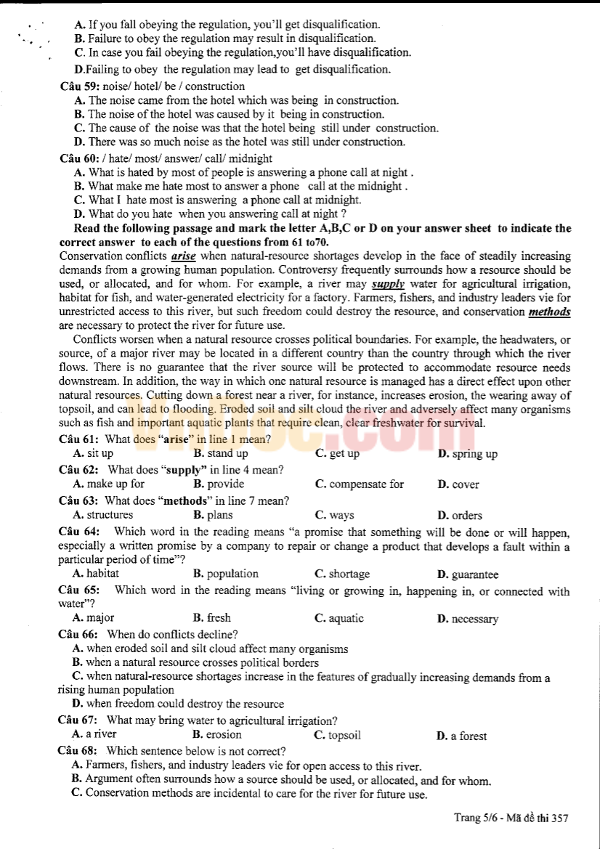 Đáp án đề khảo sát chất lượng môn Tiếng Anh lớp 12 Bộ Đề kiểm tra KSCL đầu năm Tiếng Anh 12 có lời giải và đáp án