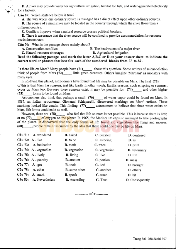 Đáp án đề khảo sát chất lượng môn Tiếng Anh lớp 12 năm học 2016 - 2017 Đáp án đề khảo sát chất lượng môn Tiếng Anh lớp 12