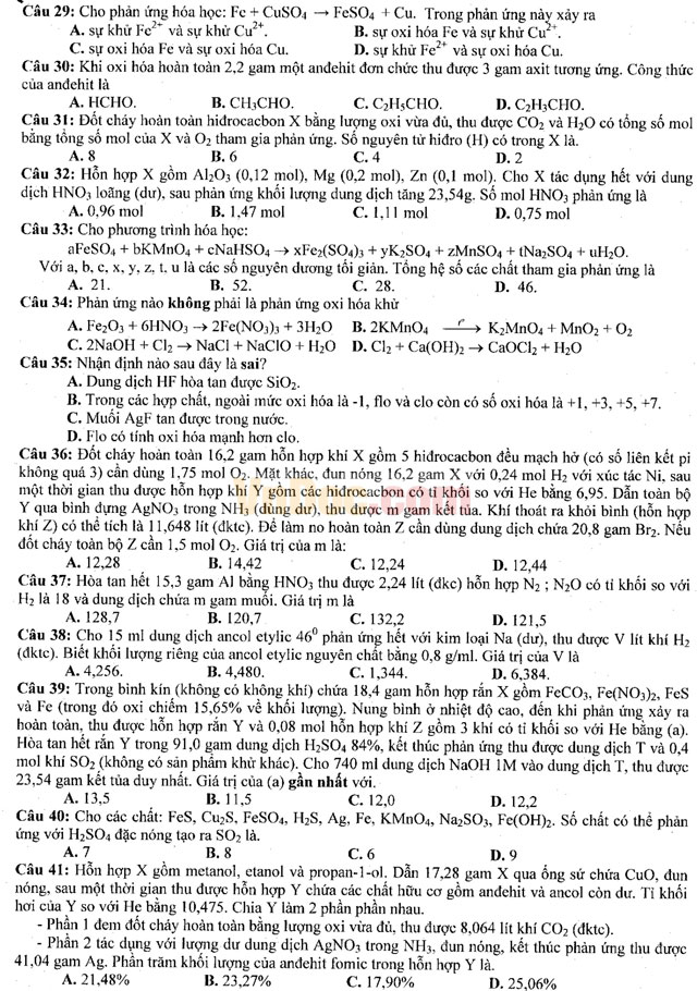 Đề thi khảo sát chất lượng đầu năm môn Hóa học lớp 12 trường THPT Hàn Thuyên, Bắc Ninh năm học 2016 - 2017 Đề thi khảo sát chất lượng đầu năm môn Hóa học lớp 12 có đáp án