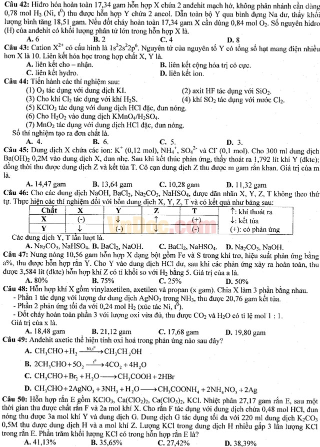 Đề thi khảo sát chất lượng đầu năm môn Hóa học lớp 12 trường THPT Hàn Thuyên, Bắc Ninh năm học 2016 - 2017 Đề thi khảo sát chất lượng đầu năm môn Hóa học lớp 12 có đáp án