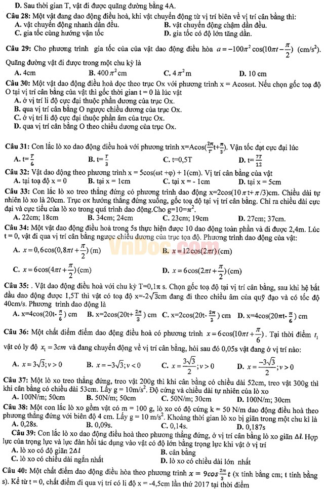 Đề thi khảo sát chất lượng đầu năm môn Vật lý lớp 11 có đáp án