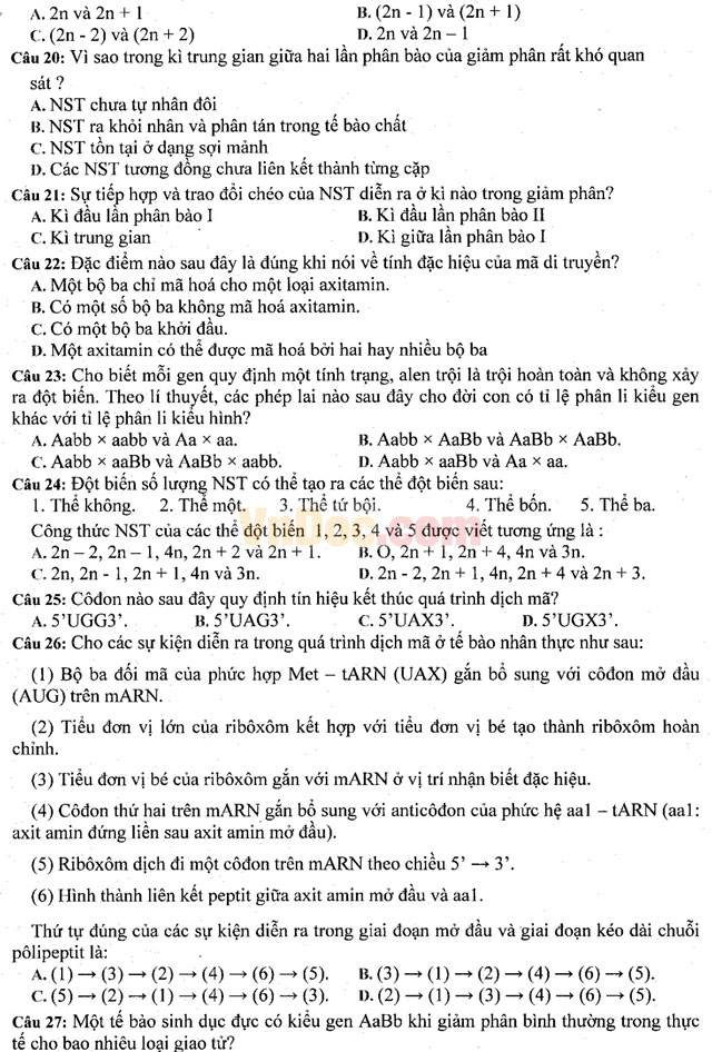 Đề thi khảo sát chất lượng đầu năm môn Sinh học lớp 11 trường THPT Hàn Thuyên, Bắc Ninh năm học 2016 - 2017 Đề thi khảo sát chất lượng đầu năm môn Sinh học lớp 11 có đáp án