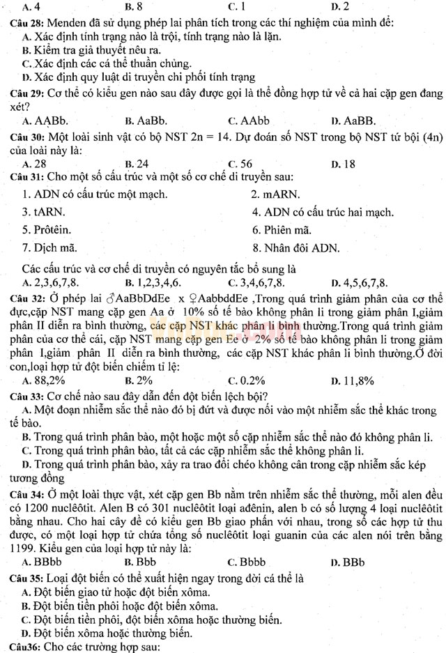 Đề thi khảo sát chất lượng đầu năm môn Sinh học lớp 11 trường THPT Hàn Thuyên, Bắc Ninh năm học 2016 - 2017 Đề thi khảo sát chất lượng đầu năm môn Sinh học lớp 11 có đáp án