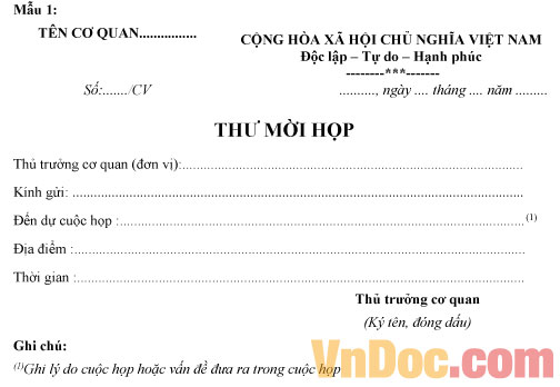 Mẫu thư mời họp