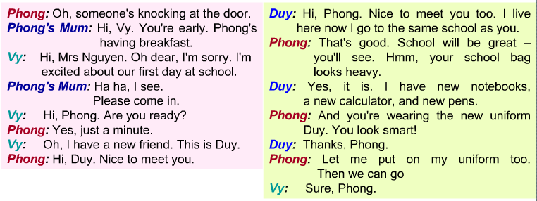 Câu hỏi bài tập tiếng Anh lớp 6 chương trình mới phần Getting Started câu 4