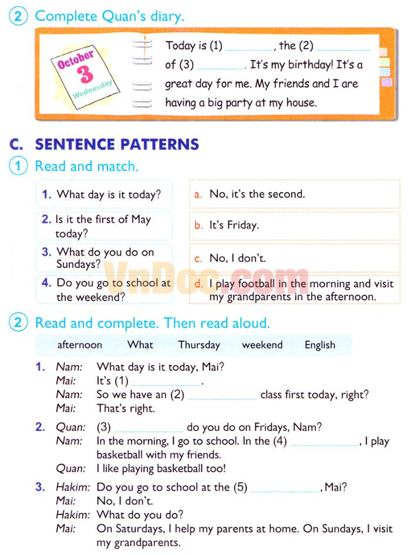 Bài tập tiếng Anh lớp 4 Unit 3