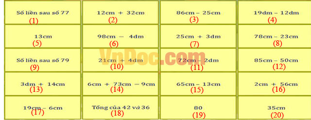 Đề thi Violympic Toán lớp 2 vòng 2 năm 2016 - 2017 Tìm cặp số bằng nhau