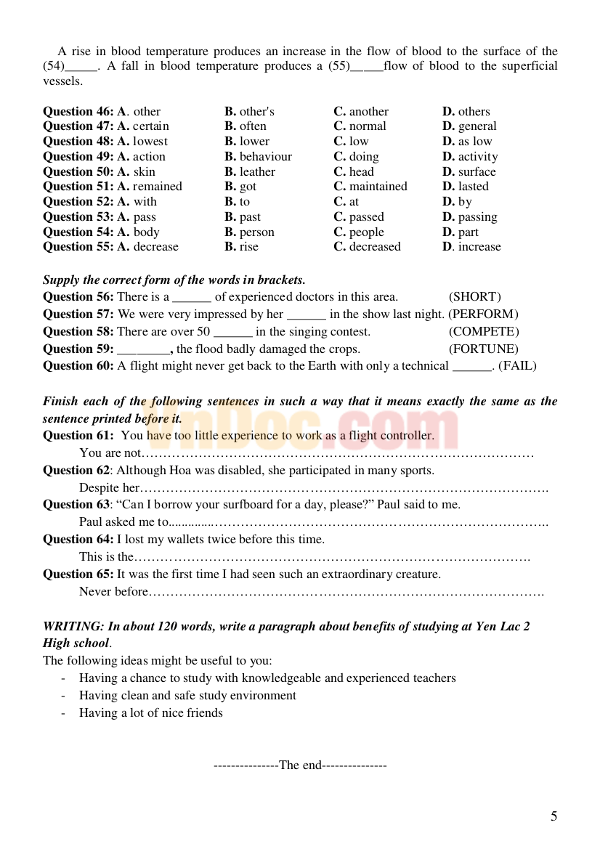 Bài tập ngữ pháp tiếng anh 10 cơ bản 