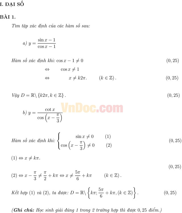 Đề thi khảo sát chất lượng đầu năm môn Toán lớp 11 có đáp án