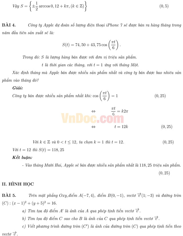 Đề thi khảo sát chất lượng đầu năm môn Toán lớp 11 có đáp án